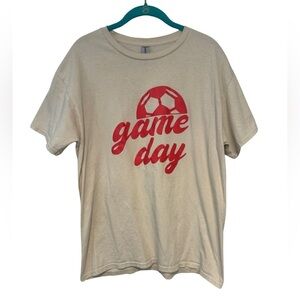 Game Day Soccer in Red on Sand Color Short Sleeve T-Shirt Size L ☀️